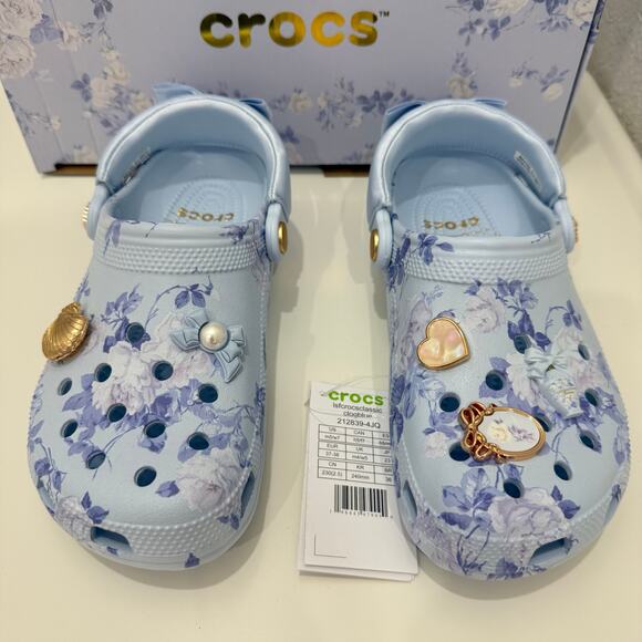 LoveShackFancy x Crocs Classic Clog - Mineral Blue Floral Print Size 7 NWT - Picture 6 of 9